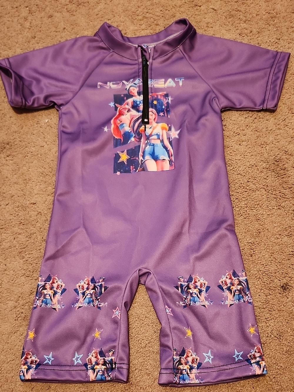 Purple K POP 'NOVABEAT' Graphic One-Piece Swim Suit